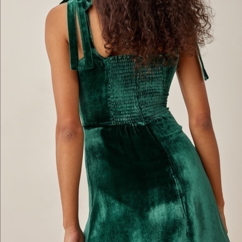 Reformation Minna Velvet Dress in Emerald *NEW* - Picture 2 of 6